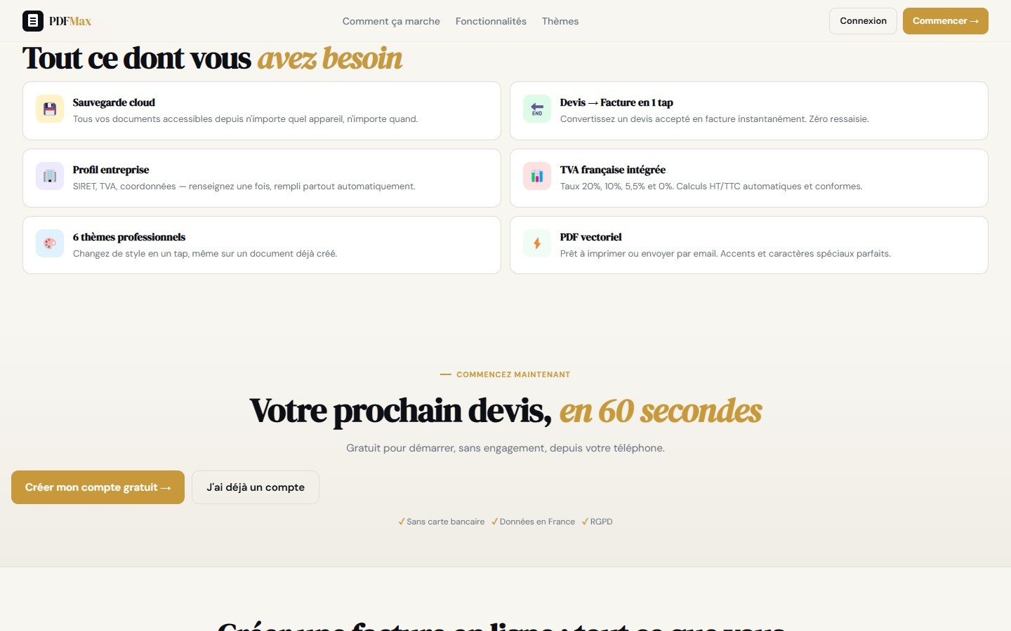 Homepage — features